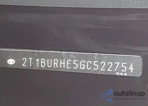 2016 Toyota Corolla S Plus from USA, damaged, VIN 2T1BURHE5GC522754